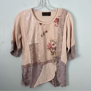 Vintage 90s Spencer Alexis Pink Floral Patchwork Peplum Top